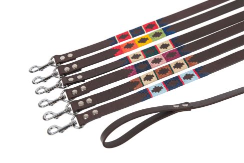 Argentine Leather Dog Lead Berry/Navy