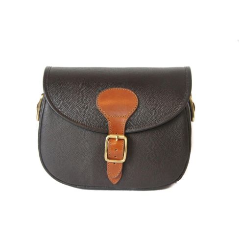 Leather Cartridge Bag with Contrast Trim Brown/Tan