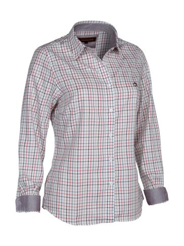 Juliette Ladies Cotton Shirt With Contrast Collar and Cuffs Beige