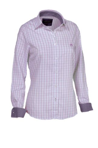 Nina Ladies Cotton Shirt With Contrast Collar and Cuffs Pink