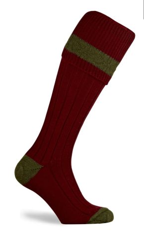 Contrast Pure Wool Shooting Socks Burgundy/Olive
