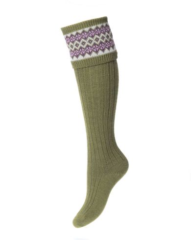 Ladies Fairisle Shooting Socks Moss