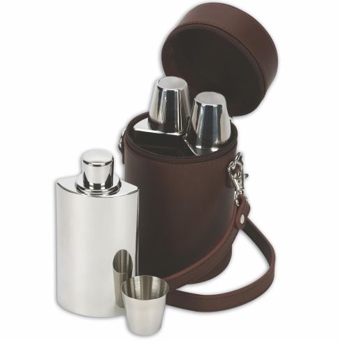 Leather 6oz Travel Bar set