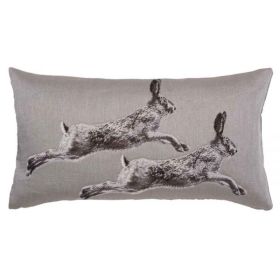 Leaping Hares Linen Cushion - 33 x 60cm