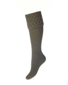 Ladies Lady Rannoch Shooting Socks & Garters  Dark Olive
